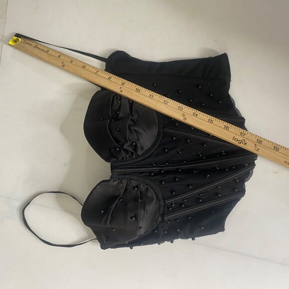 Windsor Beaded Bustier Womens Size S Black Adjustable Beaded Embellished Croppe - Picture 9 of 14